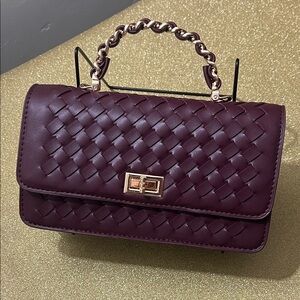 New Elegant Woven Burgundy Clutch and Crossbody
